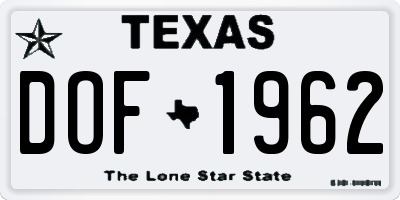 TX license plate DOF1962