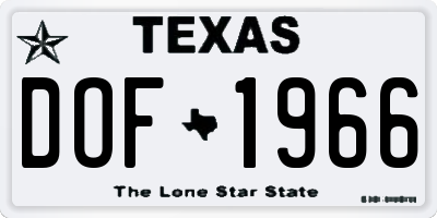 TX license plate DOF1966