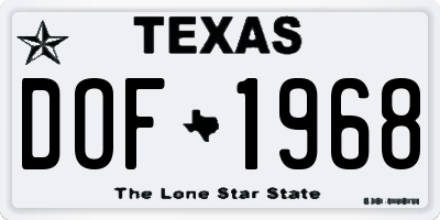 TX license plate DOF1968