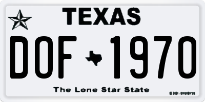 TX license plate DOF1970