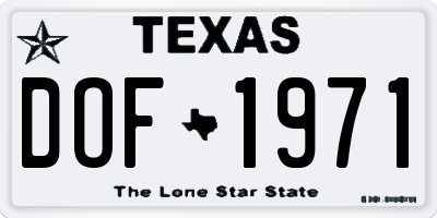 TX license plate DOF1971