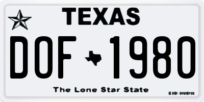 TX license plate DOF1980