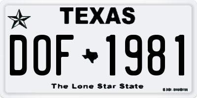 TX license plate DOF1981