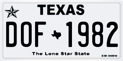 TX license plate DOF1982