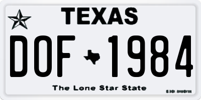 TX license plate DOF1984