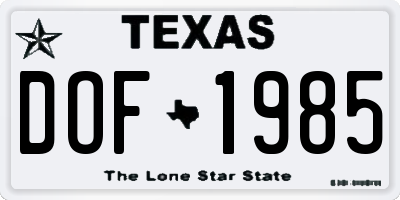 TX license plate DOF1985