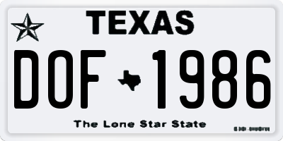 TX license plate DOF1986