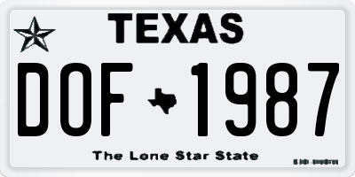 TX license plate DOF1987