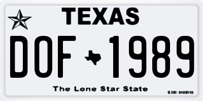 TX license plate DOF1989
