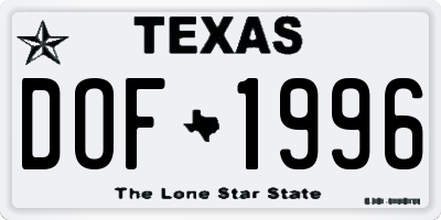 TX license plate DOF1996