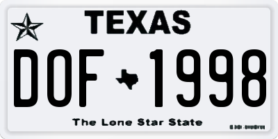 TX license plate DOF1998