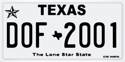 TX license plate DOF2001