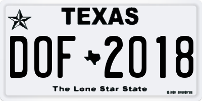 TX license plate DOF2018