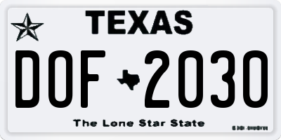 TX license plate DOF2030