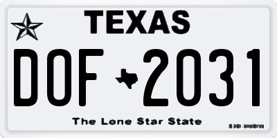 TX license plate DOF2031