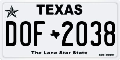 TX license plate DOF2038