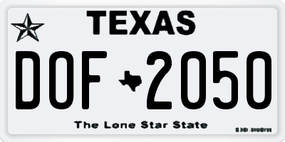 TX license plate DOF2050