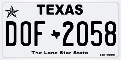 TX license plate DOF2058