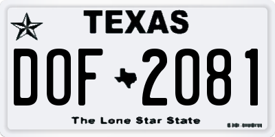 TX license plate DOF2081