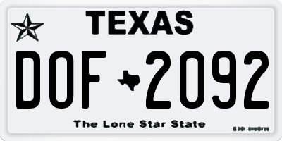 TX license plate DOF2092