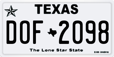 TX license plate DOF2098