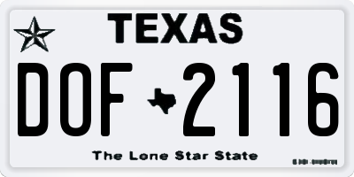 TX license plate DOF2116