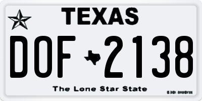 TX license plate DOF2138