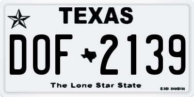 TX license plate DOF2139