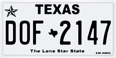 TX license plate DOF2147