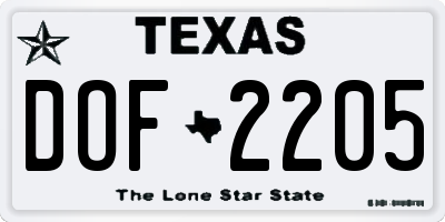 TX license plate DOF2205