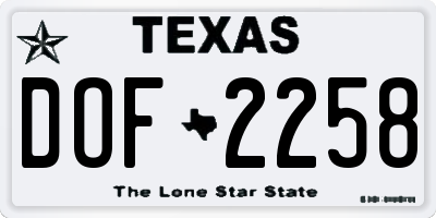 TX license plate DOF2258
