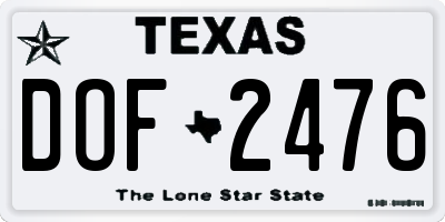 TX license plate DOF2476