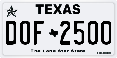 TX license plate DOF2500