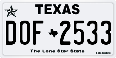 TX license plate DOF2533