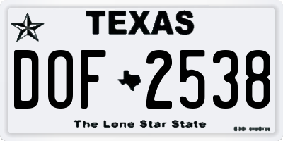 TX license plate DOF2538