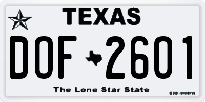 TX license plate DOF2601