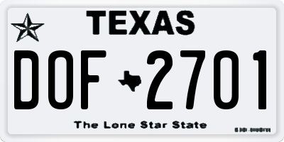 TX license plate DOF2701