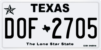 TX license plate DOF2705