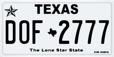 TX license plate DOF2777