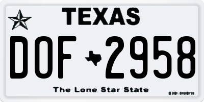 TX license plate DOF2958