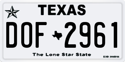 TX license plate DOF2961