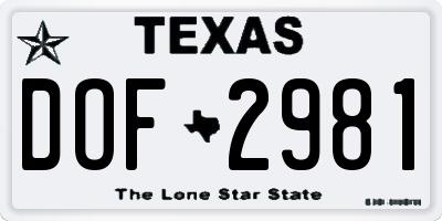 TX license plate DOF2981