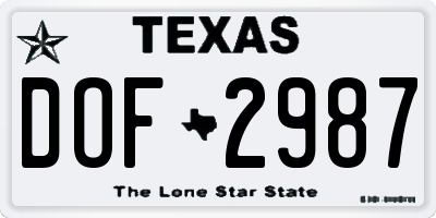 TX license plate DOF2987