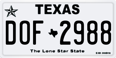 TX license plate DOF2988