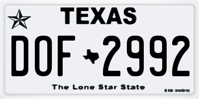 TX license plate DOF2992