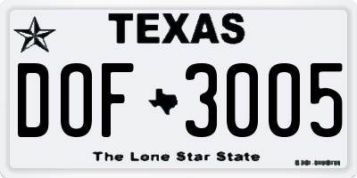 TX license plate DOF3005
