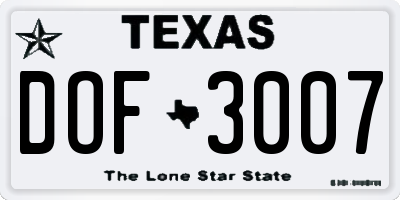 TX license plate DOF3007