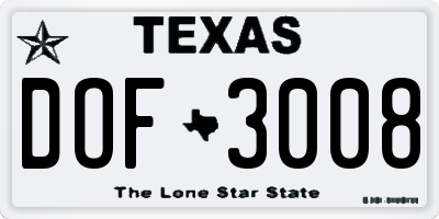 TX license plate DOF3008
