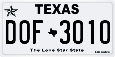 TX license plate DOF3010
