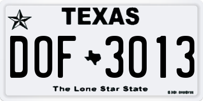 TX license plate DOF3013